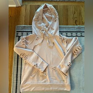 ALO Ripped Hoodie Pink Blush Size Small